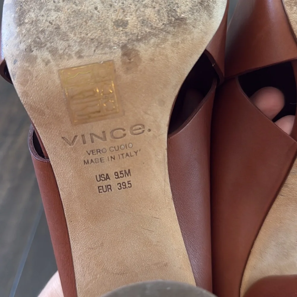 Vince Block Heel Brown Leather Sandals - Picture 8 of 8